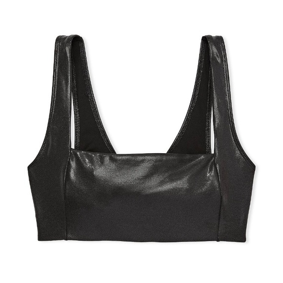 Victoria’s Secret Pink Ultimate Square-Neck Sports Bra Black Sparkle Size Large - Picture 3 of 17